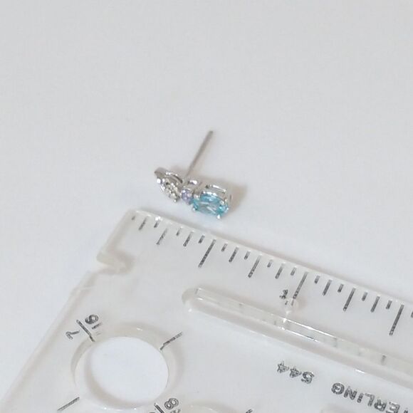 Blue Zircon, Tanzanite, Diamond Oval Post Earrings - Picture 6 of 6